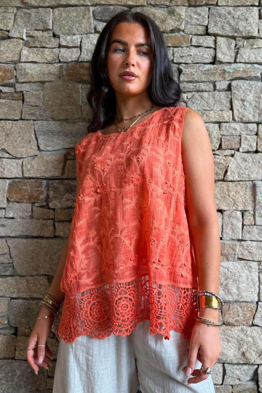 Veronica Embroidered Tank Cayenne